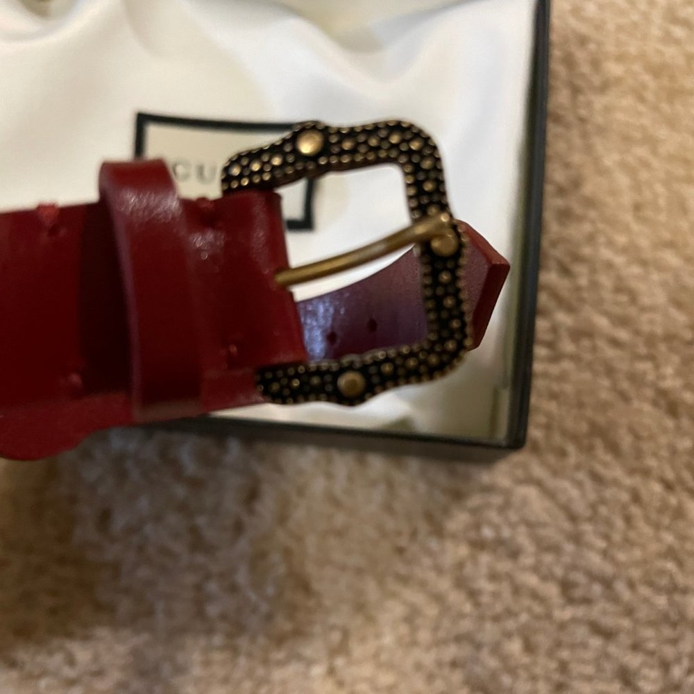 NEW!  Gucci Red Leather Studded Bracelet - Picture 3 of 5
